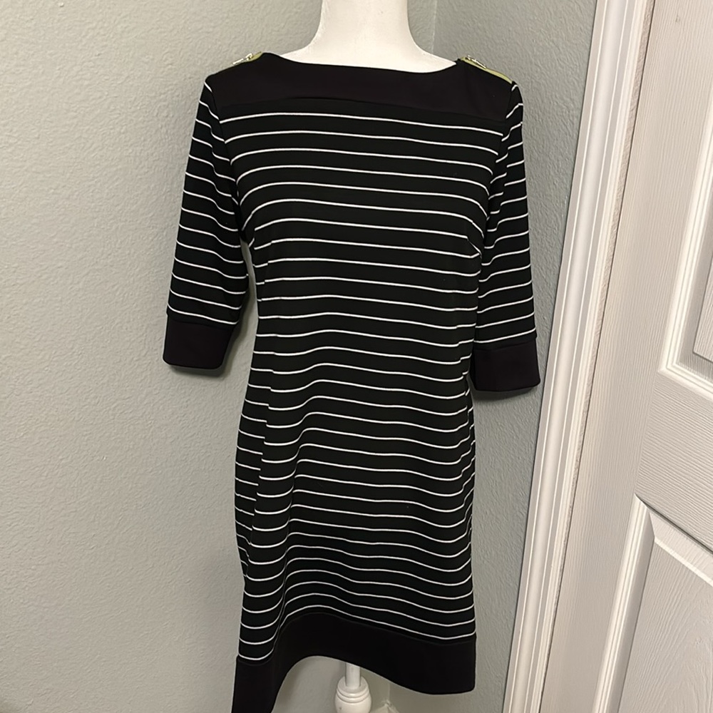 SOHO APPAREL LTD Black with White Strip Tunic Dress